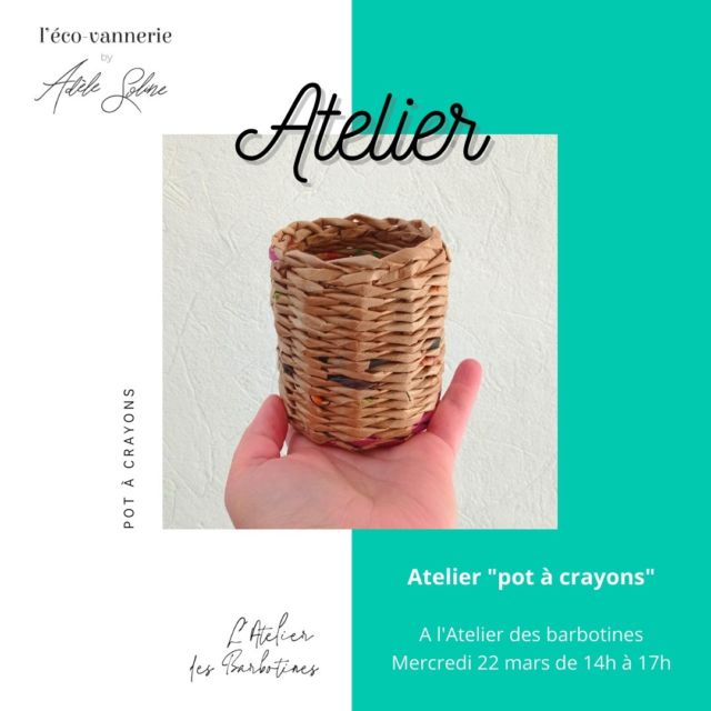 Oh Oh ! Prochain atelier !!!!
C'est ce mercredi, le 22 mars de 14h à 17h à l'@latelierdesbarbotines (Barberey Saint sulpice) pour vous faire réaliser un pot à crayon.
Cette initiation en vannerie de papier vous permettra de faire vos premiers pas dans le monde de l'artisanat écologique et de découvrir une technique originale pour transformer des matériaux recyclés tel que les prospectus !
Inscription en mp ! 
#aubetourisme #aubeenchampagne #troyesmaville #environnement #ecologie #gestesecologiques #developpementdurable #petitsgestesgrandimpact