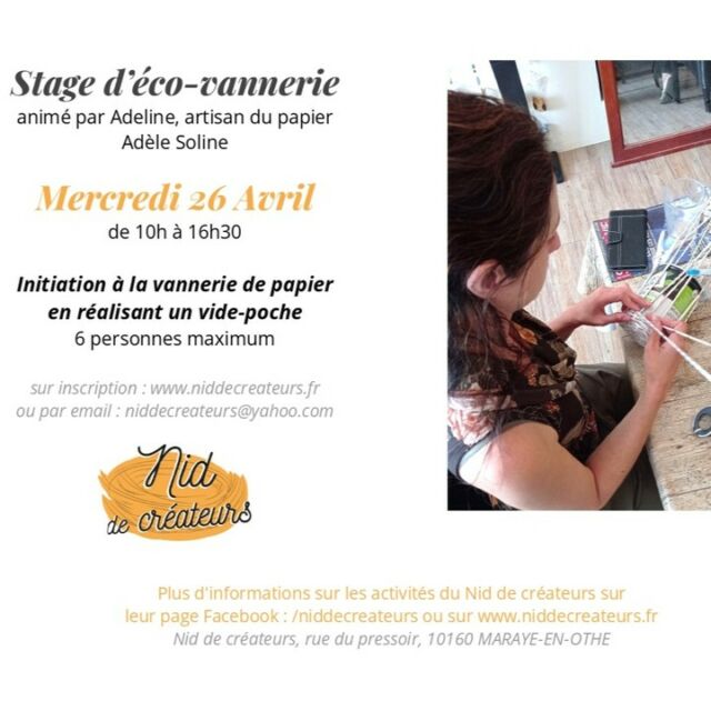 Salut les fans de vannerie de papier !!!
Est-ce que ca vous dit qu'on se retrouve Mercredi 26 avril pour vous apprendre l'éco-vannerie (de papier) ??!
On va passer la journée ensemble pour apprendre à confectionner nos propres tiges de papier et puis après un petit repas sorti du sac, on pourra attaquer la création de votre tout premier panier avec vos propres tiges !!!
Si vous avez déjà pratiquer l'éco-vannerie avec moi ou une autre personne, n'hésitez pas à nous rejoindre, on pourra revoir les bases du point super et les finitions ! ou bien apprendre peut être un autre point de vannerie ? Est-ce que ca vous dit ?
Alors pour vous inscrire, RDV sur le site du @niddecreateurs !
#aubenchampagne #aubetourisme #paysdothe #ecovannerie #vanneriedepapier #partagedesavoirfaire